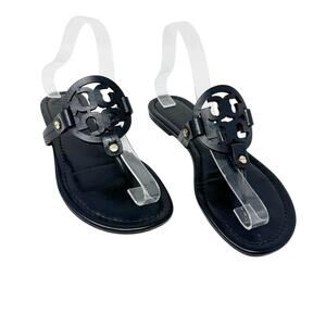 TORY BURCH Perfect Black Matte Leather Miller Logo Sandals Size 8.5